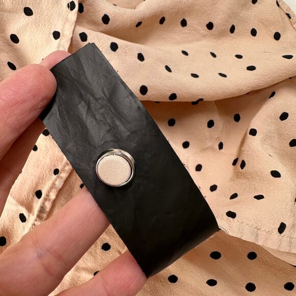 The Kooples Top 2 Pink Black Frilly Polka Dot Mod Retro Preppy Classic Silk - Picture 9 of 12